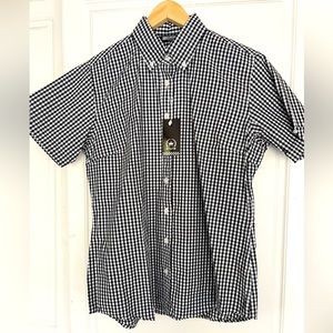 Short Sleeve Gingham black and white check MOD Oxford shirt WOMENS cotton